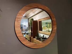 Spiegel rond 90x9cm Naturel - Teak