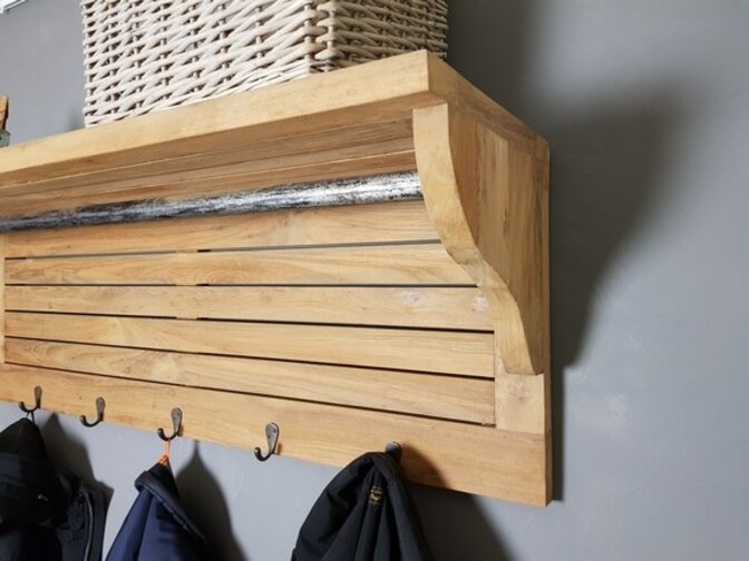 Teak wandkapstok 130cm - Naturel