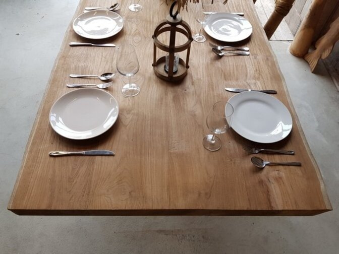 Teak boomstamtafel blad voor binnen 95x240cm