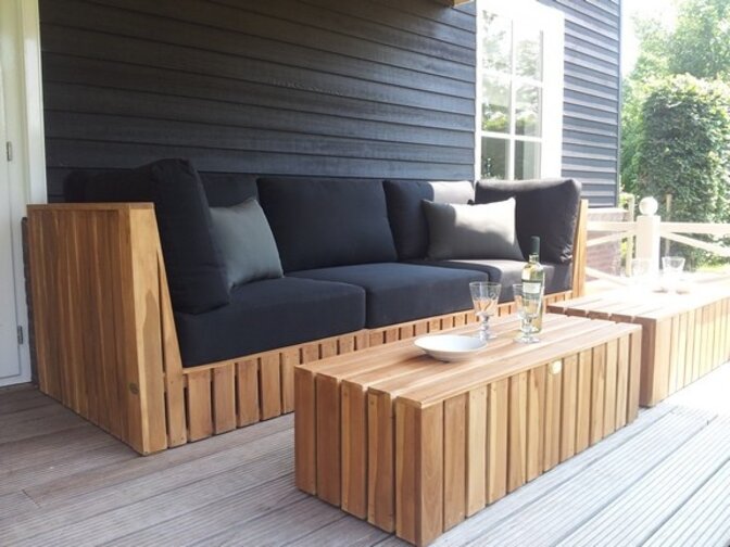 Loungeset teakhout Capri 3-modules met tafel