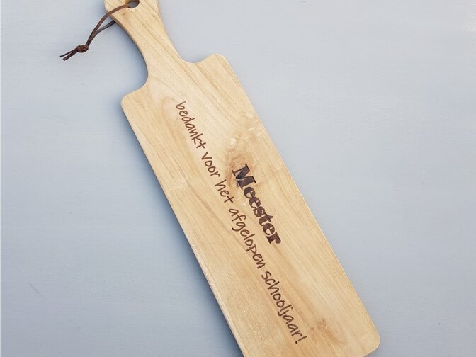 Teak snijplank Meester bedankt!- 12x45cm
