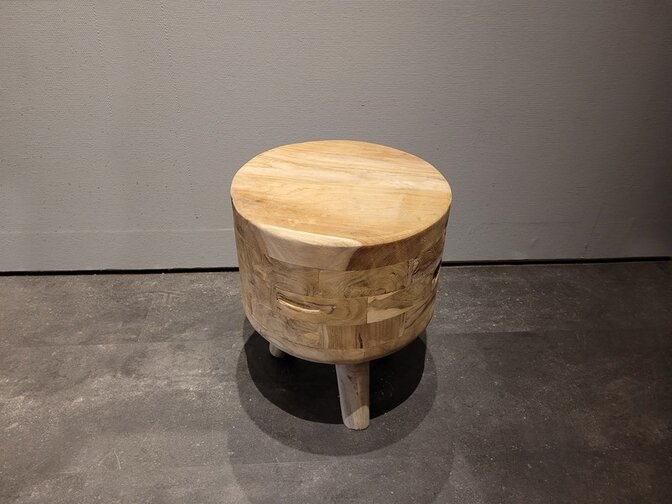 Teak kruk - bijzettafel op 3 poot