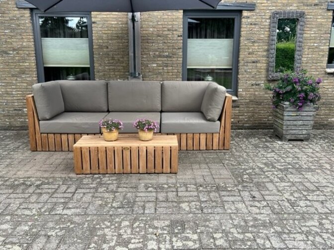 Loungeset teakhout Capri 3-modules met tafel