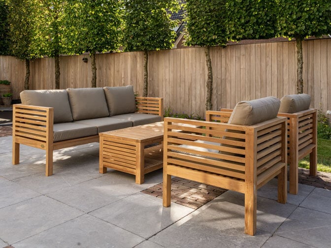 5 persoons teak loungeset Palermo met kussens