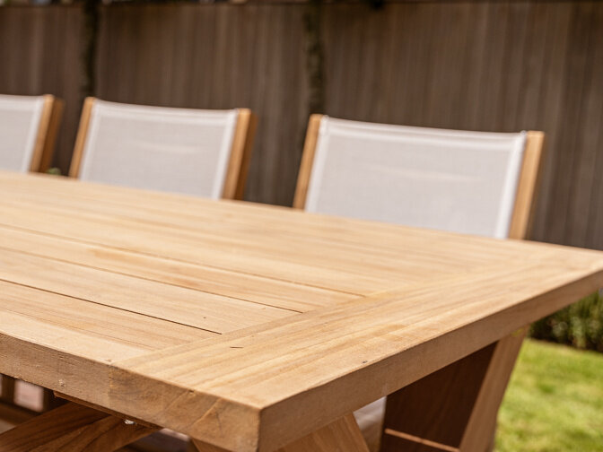 Tuinset Bari 240 met 6 stapelstoelen Batyline