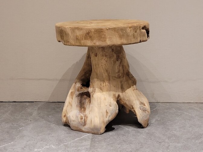 Ronde teak tafel 80cm met 2 krukken