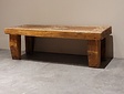 Gerecycled houten salontafel met houtsnijwerk - 118x52x39cm