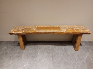 Bankje met houtsnijwerk - Paard - 150x30x48cm