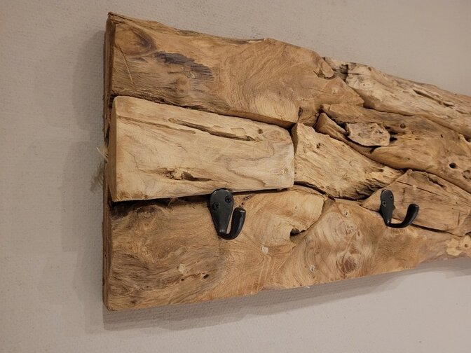 Teak wandkapstok 130x25cm - Wortelhout