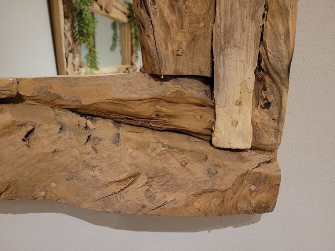 Spiegel, teak rustiek 70x70cm