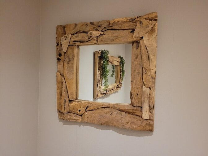 Spiegel, teak rustiek 70x70cm