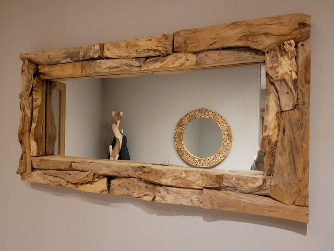 Spiegel, teak rustiek 50x100cm
