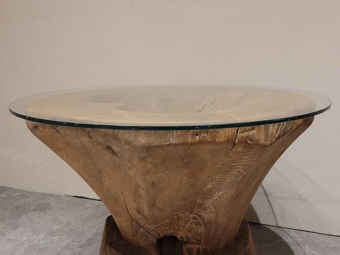 Ronde salontafel met glasplaat 75x55cm