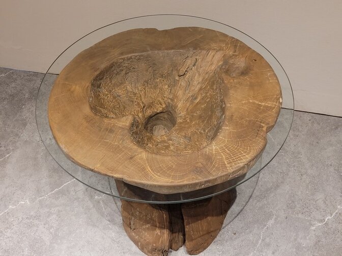 Ronde salontafel met glasplaat 75x55cm