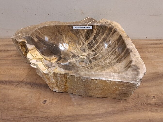 Waskom van versteend hout - 46x38x15cm - FL22351