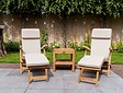 2x Teak ligstoel New Ocean,  kussens en bijzettafel