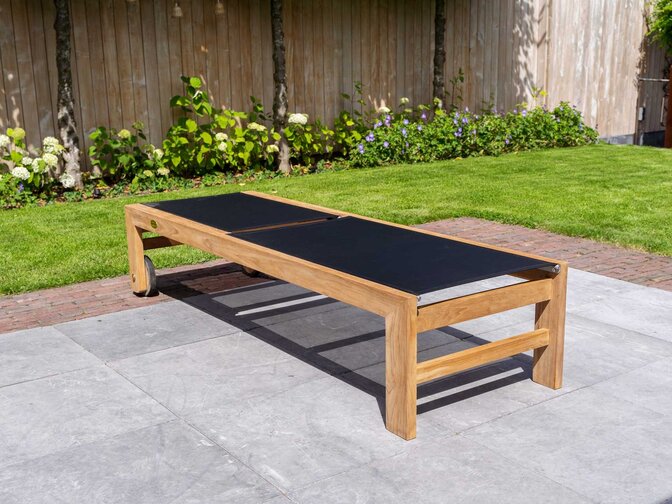 Teak ligbed Trento met Batyline Zwart