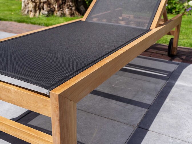 Teak ligbed Trento met Batyline Zwart