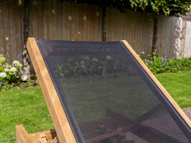 Teak ligbed Trento met Batyline Zwart