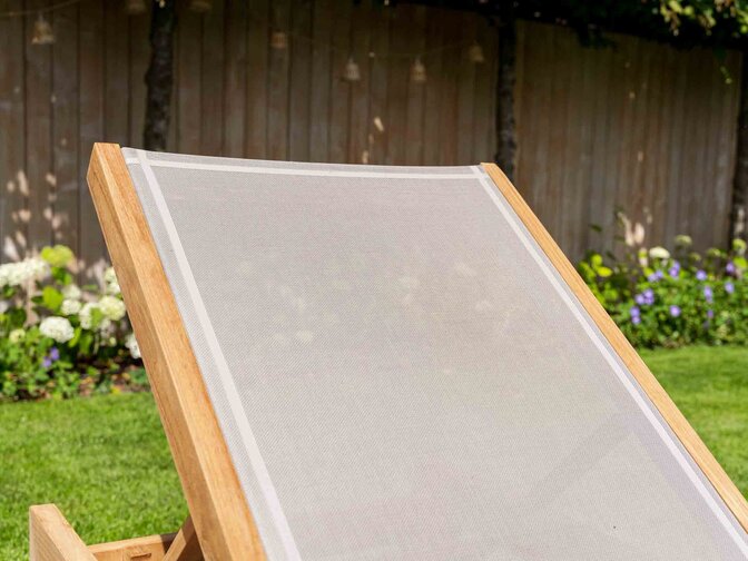 Teak ligbed Trento met Batyline Taupe