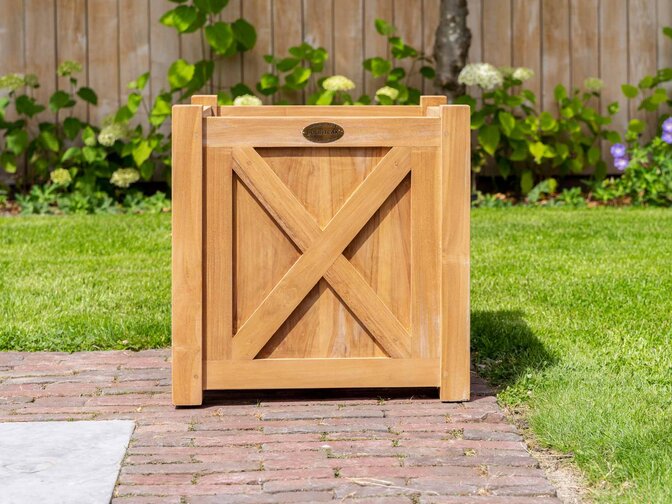 Teak plantenbak met kruis 50x50cm