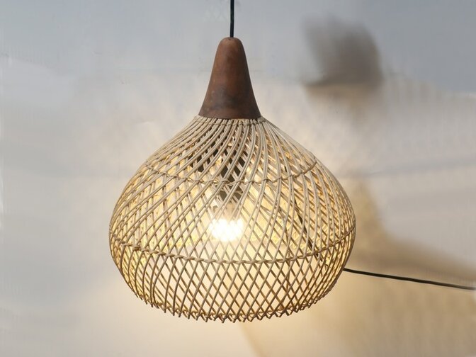 Hanglamp Ibiza stijl 40x40cm - houten top