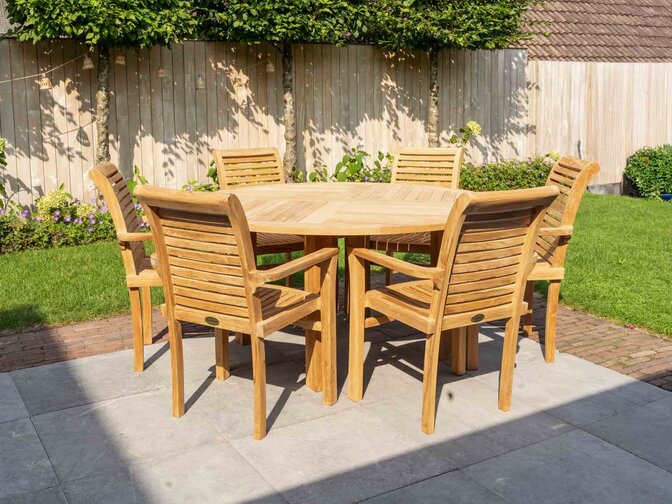 Teak tuinset Toscane 155 met 6 stapelbare stoelen