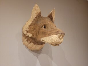 Wolf kop houtsnijwerk massief
