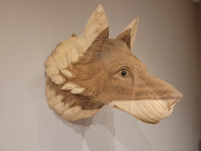 Wolf kop houtsnijwerk massief