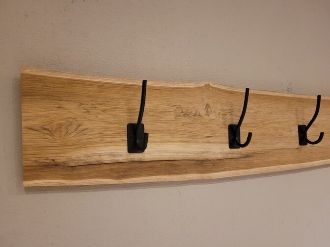 Teak wandkapstok 20x80cm - 3 haken