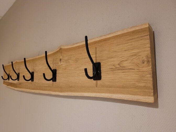 Teak wandkapstok met 5 haken 20x120cm