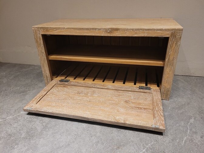 Teak schoenenkastje 90cm - White Wash