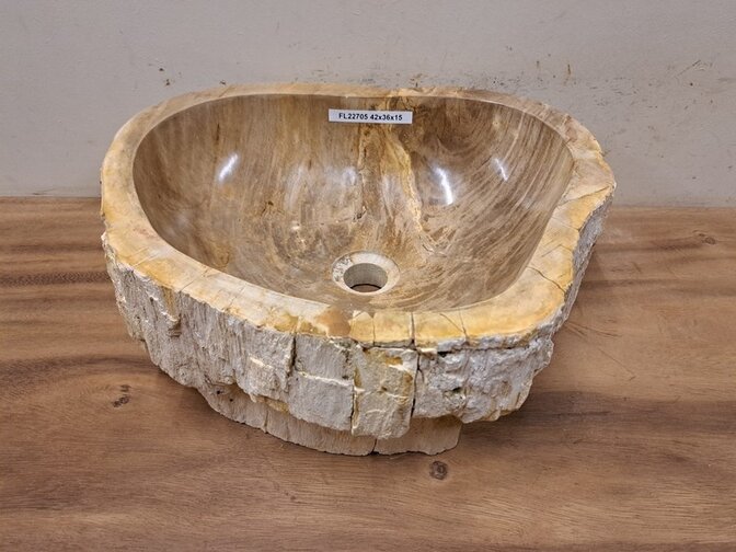 Waskom van versteend hout - 42x36x15cm - FL22705