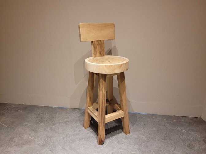 Boomstam barkruk met rugleuning - rond