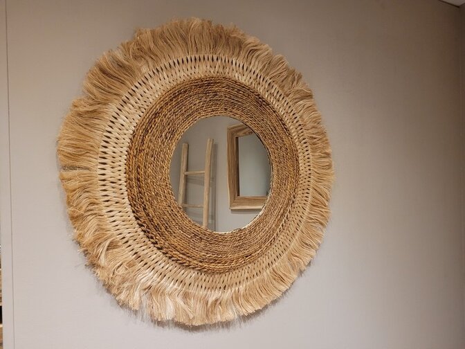 Ronde spiegel 110cm - Bella Vista - Abaca omlijsting