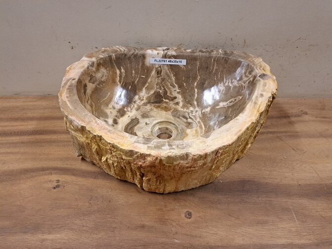 Waskom van versteend hout - 48x35x15cm - FL22761