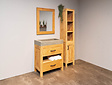 Houten badkamermeubel set 80cm Naturel incl  kast, spiegel & wasbak