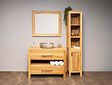 Teak badmeubelset 110cm Naturel met  kast, spiegel & waskom