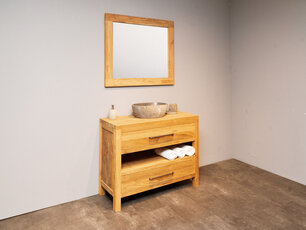 Teak badkamermeubelset 110cm Naturel incl  spiegel & waskom Teak badkamermeubelset 110cm Naturel incl  spiegel & waskom