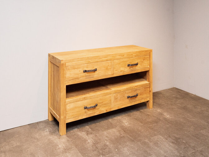 Teak badmeubelset 140cm Naturel incl  spiegel & waskommen