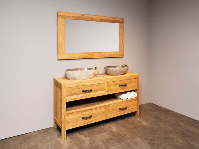 Badmeubel set 160cm Naturel incl  spiegel & waskommen