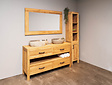 Houten badmeubel set 160cm Naturel incl  kast, spiegel & waskommen