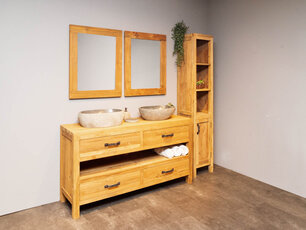 Badmeubelset 160cm Naturel incl kast, spiegels & waskommen