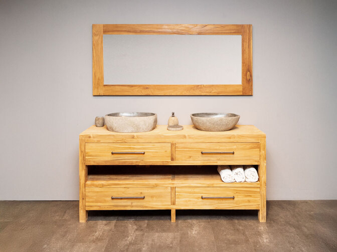 Badmeubel set 180cm Naturel incl  spiegel & waskommen