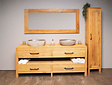 Houten badmeubel set 200cm Naturel incl  kast, spiegel & waskommen