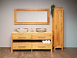 Houten badmeubel set 180cm Naturel incl  kast, spiegel & waskommen