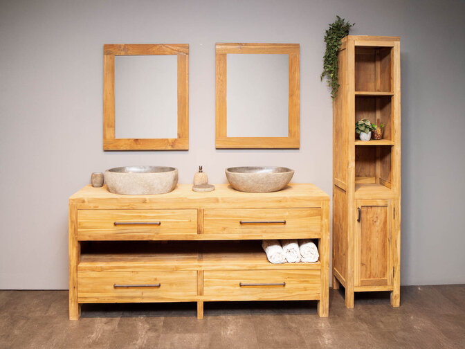 Badmeubelset 180cm Naturel incl kast, spiegels & waskommen