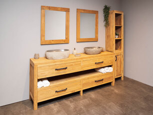 Badmeubelset 200cm Naturel incl kast, spiegels & waskommen Badmeubelset 200cm Naturel incl kast, spiegels & waskommen