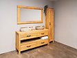 Houten badmeubel set 160cm Naturel incl  kast, spiegel & waskommen
