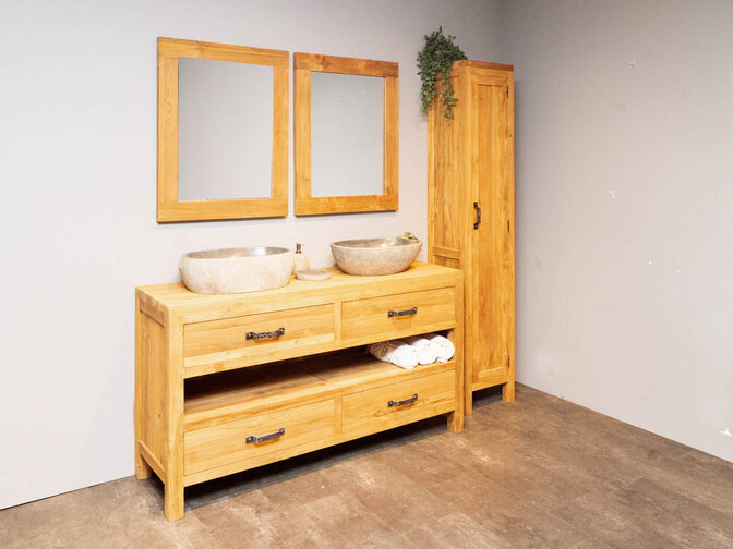 Badmeubelset 160cm Naturel incl kast, spiegels & waskommen
